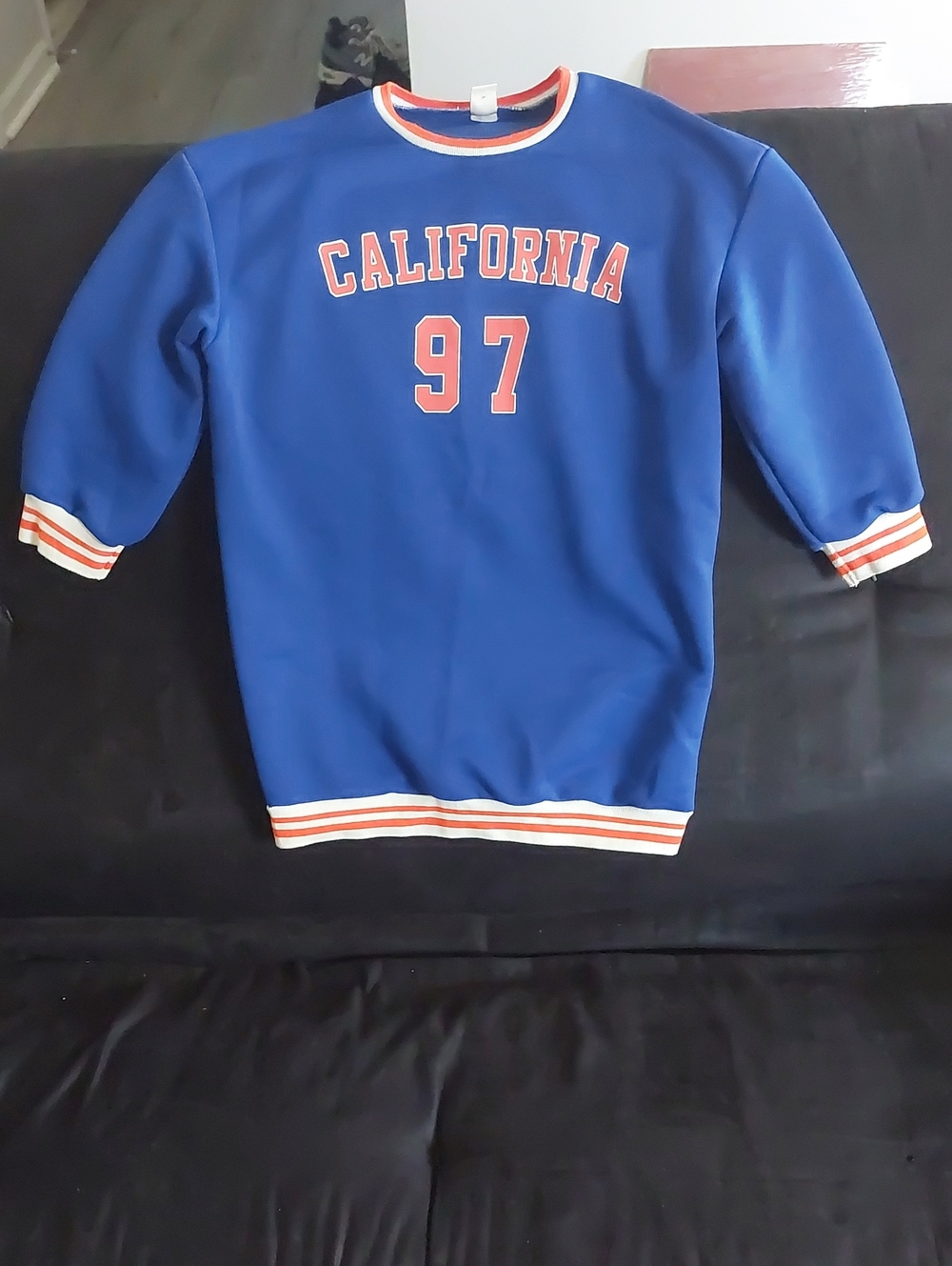SHEIN Blue Crewneck with Orange & White Trim